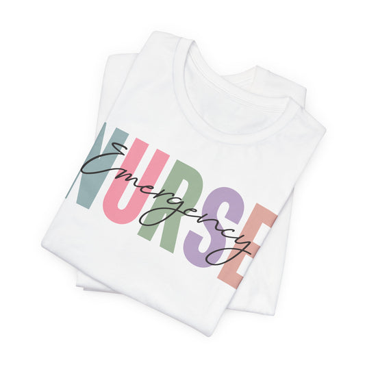 Emergency Nurse Pastel Multi Unisex Jersey Short Sleeve Tee